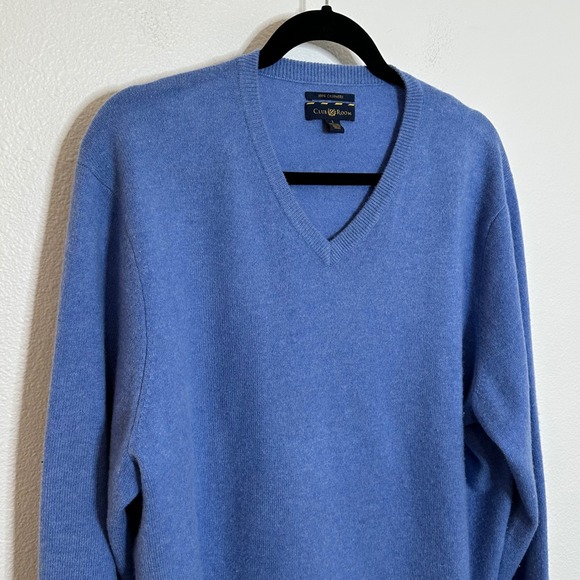 Club Room 100% 2-Ply Cashmere V Neck Sweater Men's Size L Blue Classic Preppy - Picture 4 of 8